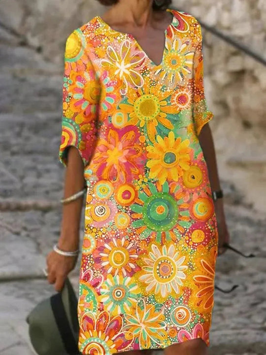 Zomerjurk Dames | Bloemenprint & Halve Mouwen