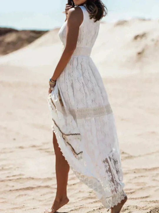 Zomerjurk Dames | Boho Kant & Diepe V-hals met Zijsplit