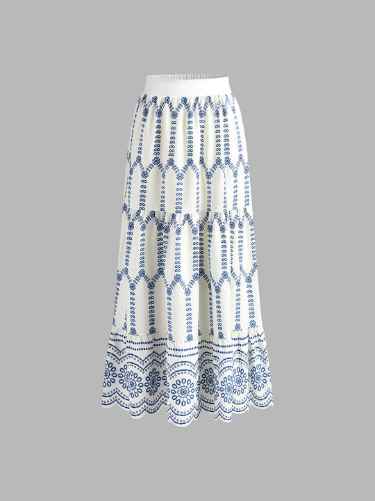 Zomerjurk Dames | Geborduurd Print Set met Crop Top & Maxi Rok