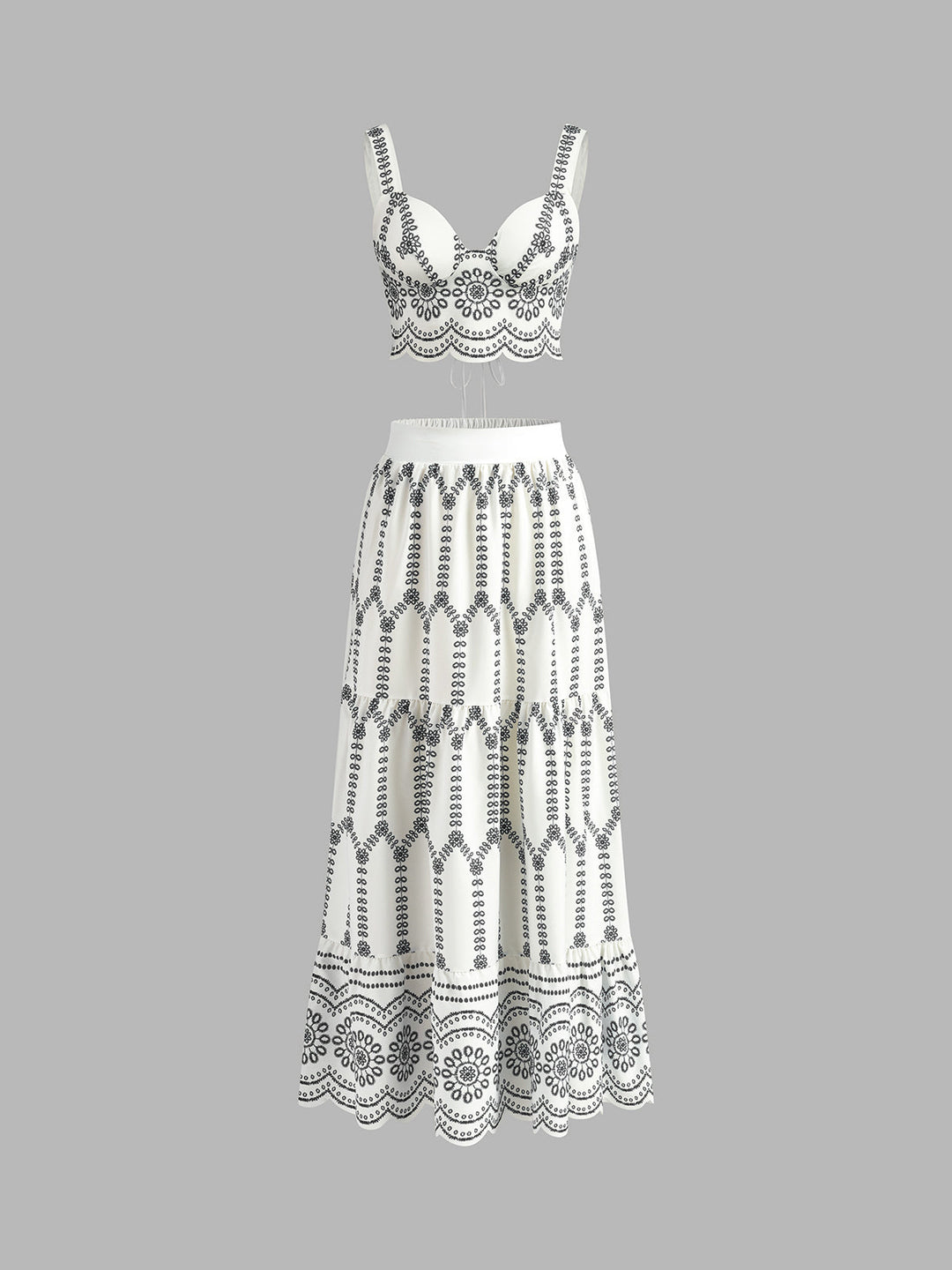Zomerjurk Dames | Geborduurd Print Set met Crop Top & Maxi Rok