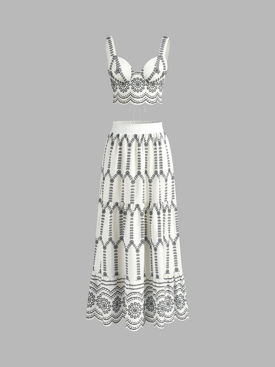 Zomerjurk Dames | Geborduurd Print Set met Crop Top & Maxi Rok