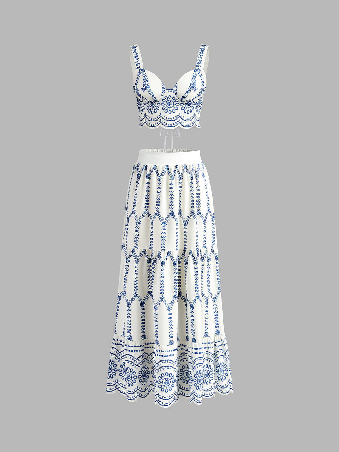 Zomerjurk Dames | Geborduurd Print Set met Crop Top & Maxi Rok