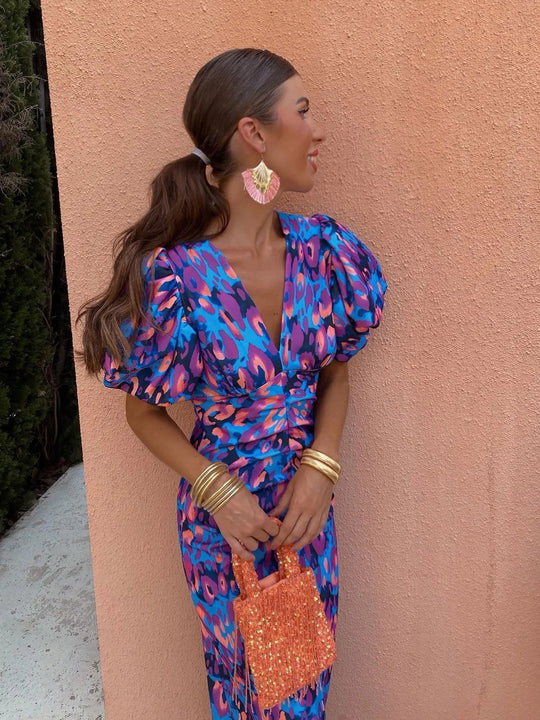 Zomerjurk Dames | Geplooide Mouwen & Opvallend Print