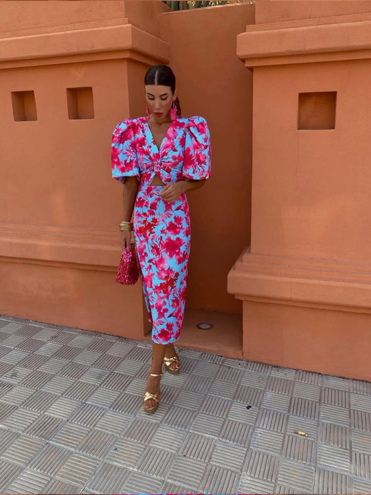 Zomerjurk Dames | Geplooide Mouwen & Opvallend Print