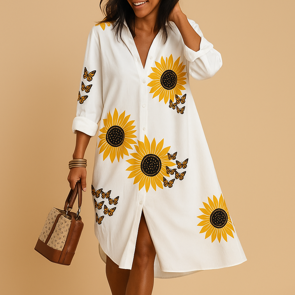 Zomerjurk Dames | Grafisch Print & Elegante Blousestijl