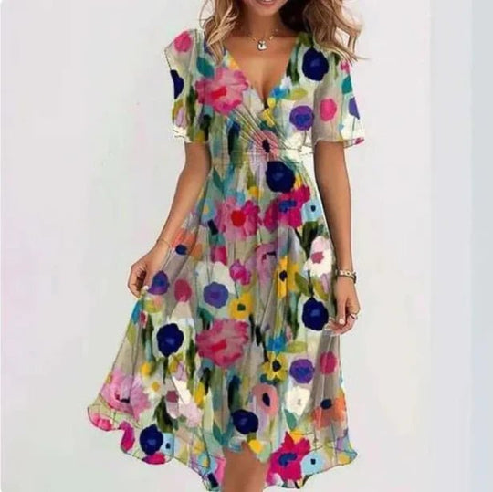 Zomerjurk Dames | Kleurrijke Bloemenprint & Flatterende Pasvorm