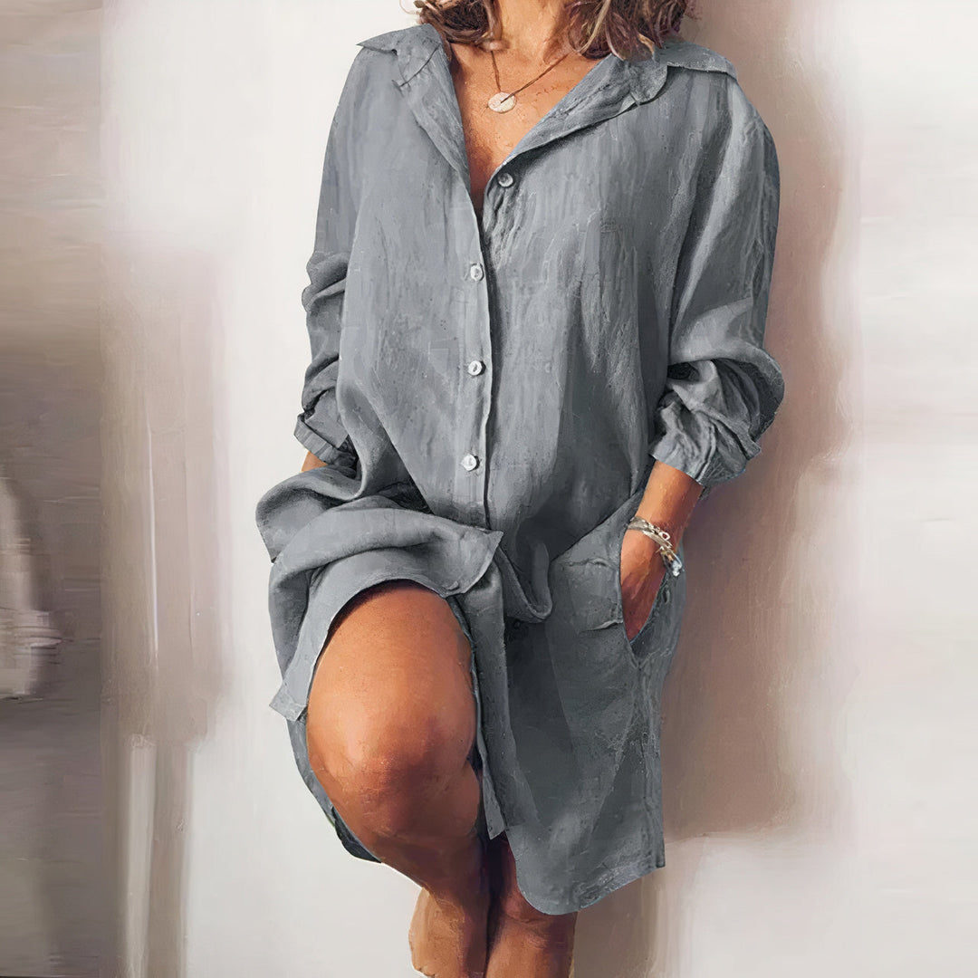 Zomerjurk Dames | Lange Mouwen & Knoopsluiting