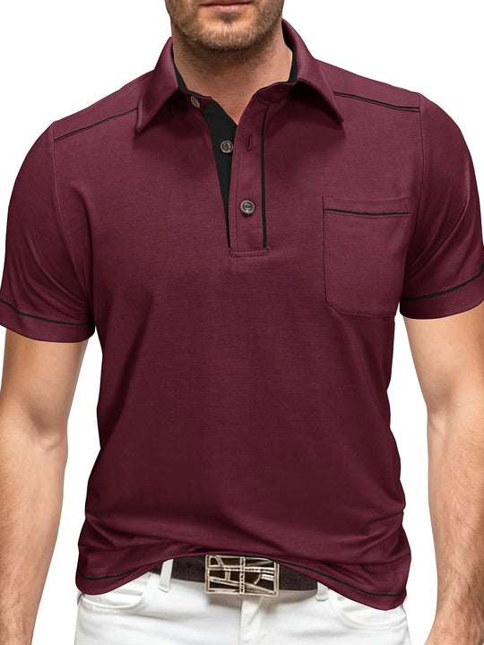 Zomerpolo met korte mouwen voor heren in grote maten, casual effen kleur, kraag, Henley-model met zakken. 2