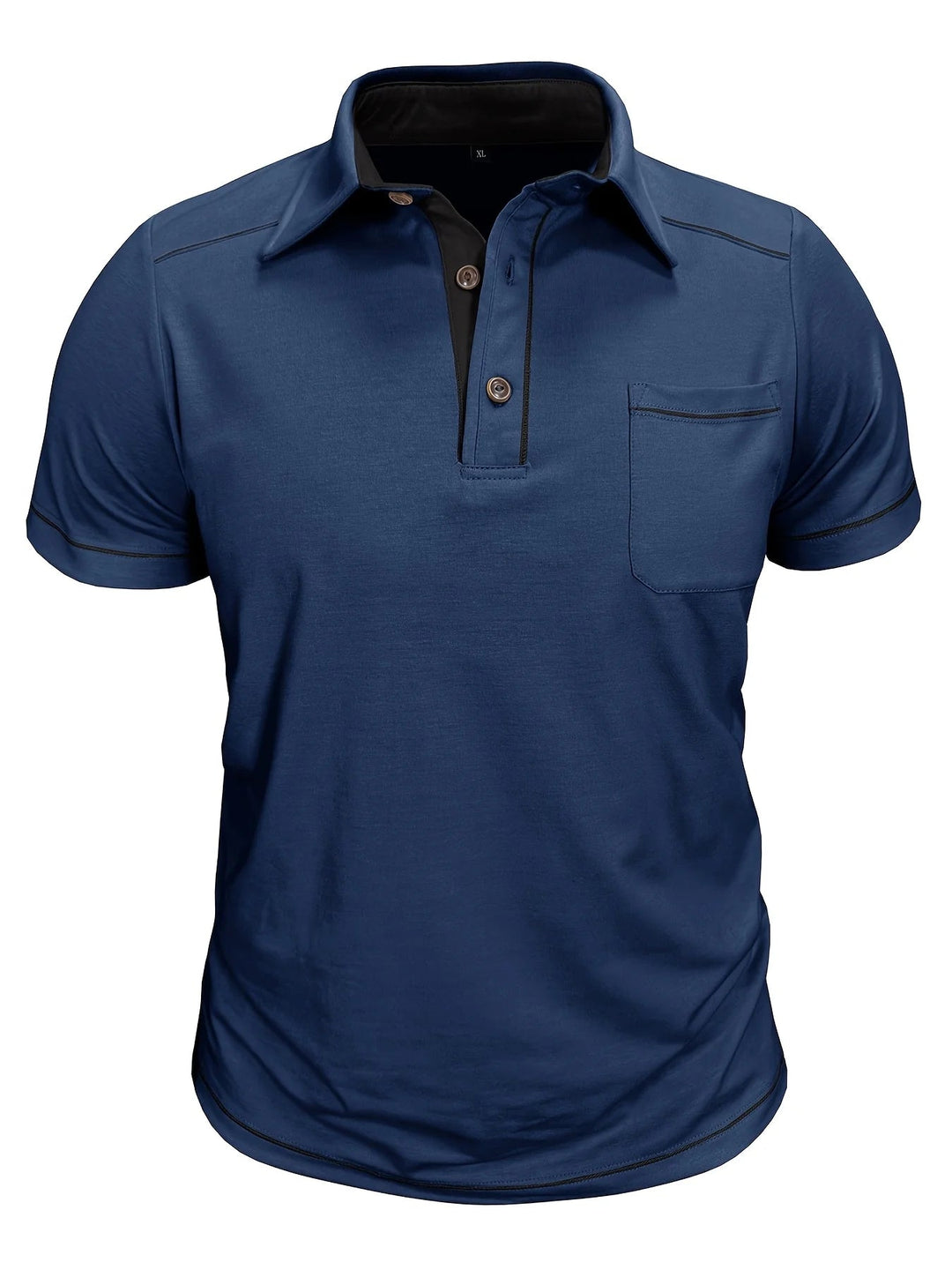 Zomerpolo met korte mouwen voor heren in grote maten, casual effen kleur, kraag, Henley-model met zakken. 5