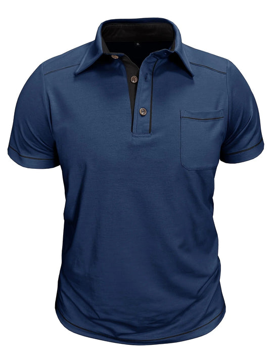 Zomerpolo met korte mouwen voor heren in grote maten, casual effen kleur, kraag, Henley-model met zakken. 5