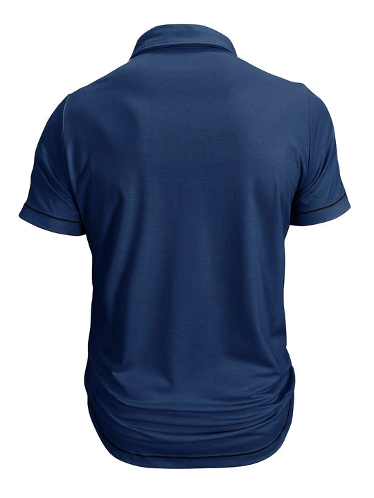 Zomerpolo met korte mouwen voor heren in grote maten, casual effen kleur, kraag, Henley-model met zakken. 7