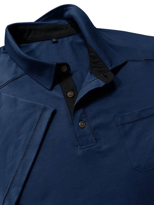 Zomerpolo met korte mouwen voor heren in grote maten, casual effen kleur, kraag, Henley-model met zakken. 8