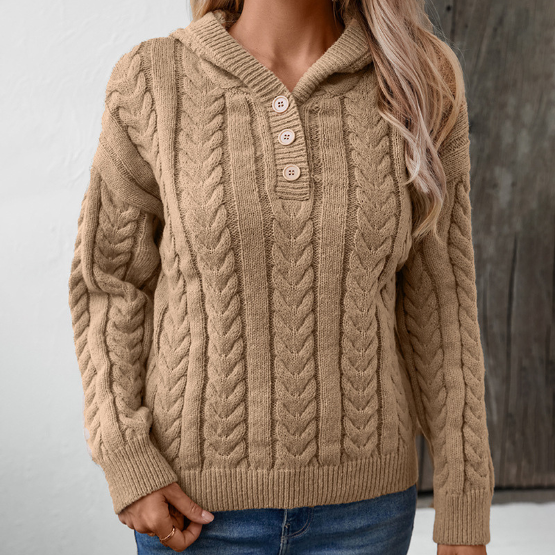 Zopfmuster-Pullover Damen | Oversized mit Knopfleiste 3