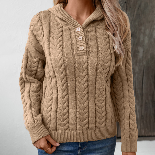 Zopfmuster-Pullover Damen | Oversized mit Knopfleiste 3