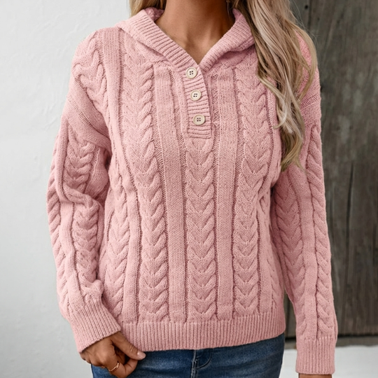 Zopfmuster-Pullover Damen | Oversized mit Knopfleiste 1