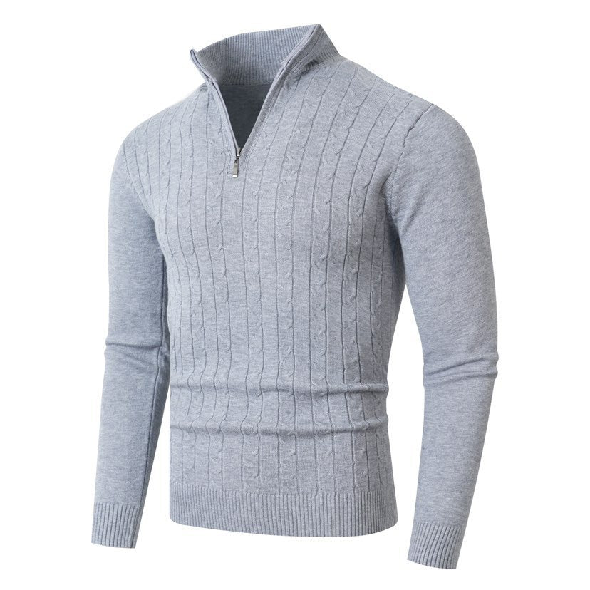 Zopfmuster-Pullover Herren | Stehkragen mit Halbzip