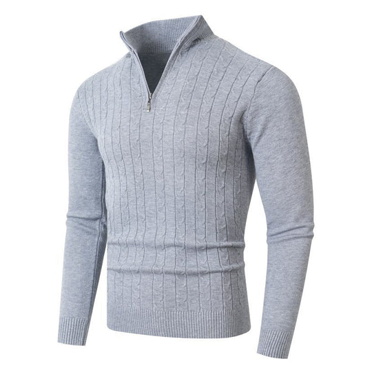 Zopfmuster-Pullover Herren | Stehkragen mit Halbzip