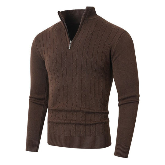 Zopfmuster-Pullover Herren | Stehkragen mit Halbzip