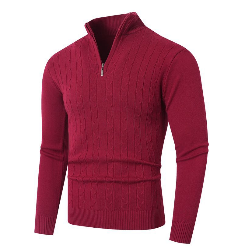 Zopfmuster-Pullover Herren | Stehkragen mit Halbzip
