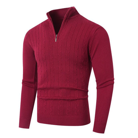 Zopfmuster-Pullover Herren | Stehkragen mit Halbzip