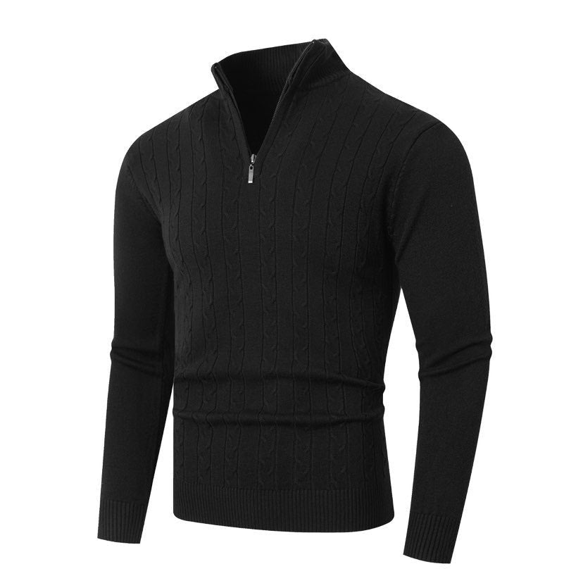 Zopfmuster-Pullover Herren | Stehkragen mit Halbzip