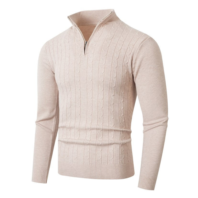 Zopfmuster-Pullover Herren | Stehkragen mit Halbzip