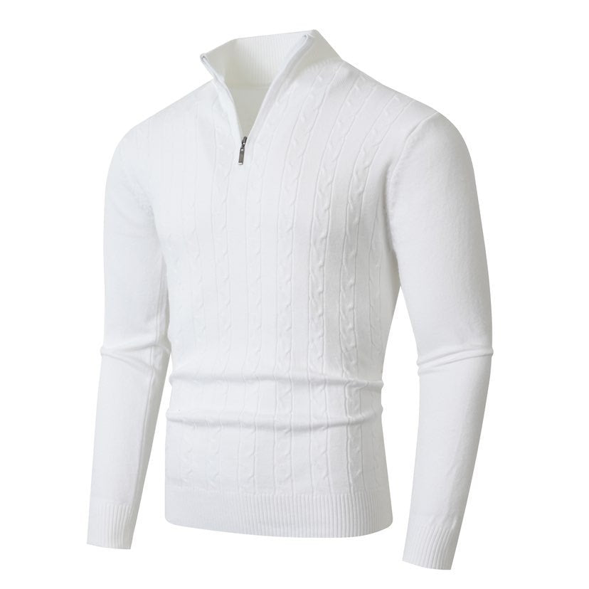 Zopfmuster-Pullover Herren | Stehkragen mit Halbzip