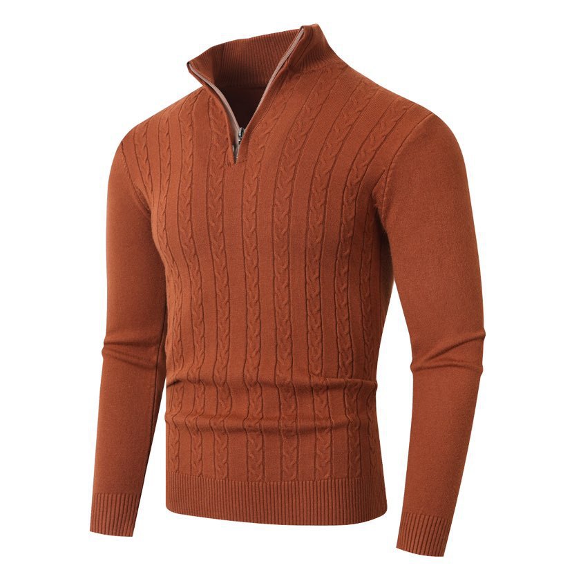 Zopfmuster-Pullover Herren | Stehkragen mit Halbzip
