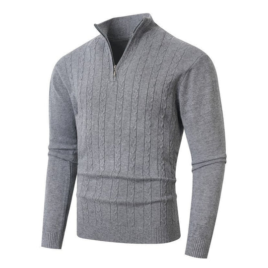 Zopfmuster-Pullover Herren | Stehkragen mit Halbzip