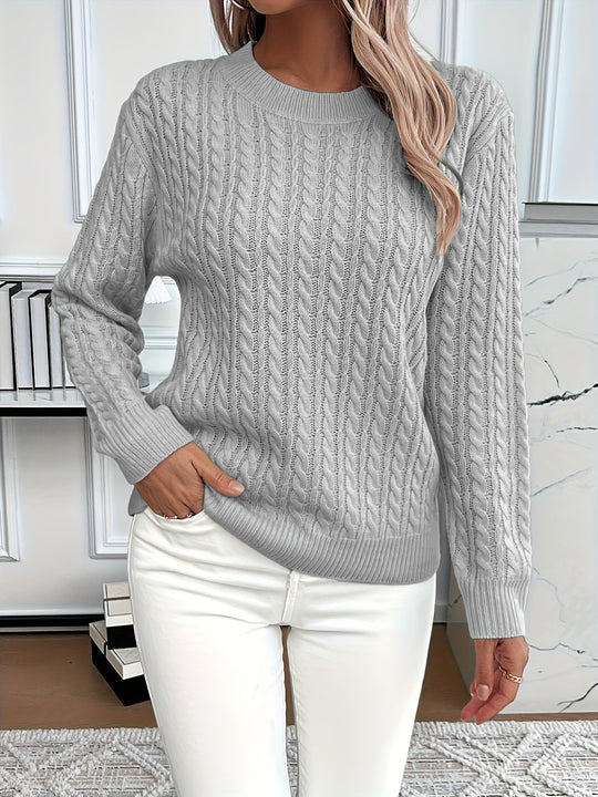 Strickpullover Damen | Rundhalsausschnitt & Zopfmuster