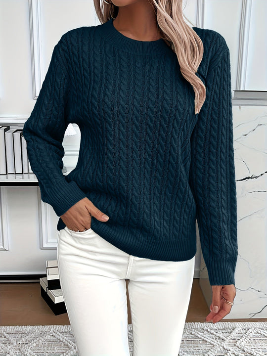 Strickpullover Damen | Rundhalsausschnitt & Zopfmuster