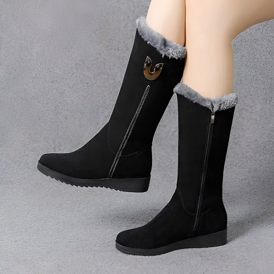 Damen Winterstiefel Hoher Schaft Warm Gefüttert Profilsohle 4