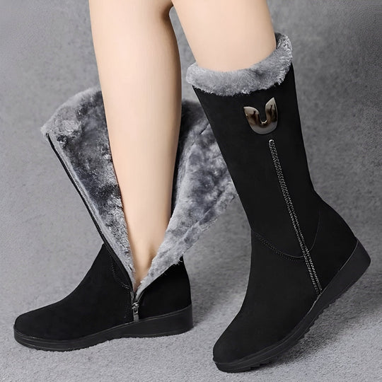 Damen Winterstiefel Hoher Schaft Warm Gefüttert Profilsohle 5