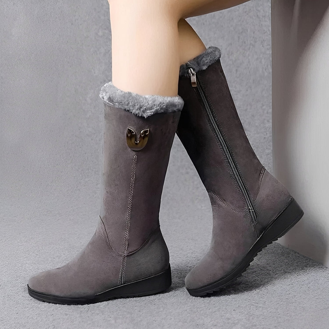 Damen Winterstiefel Hoher Schaft Warm Gefüttert Profilsohle 2