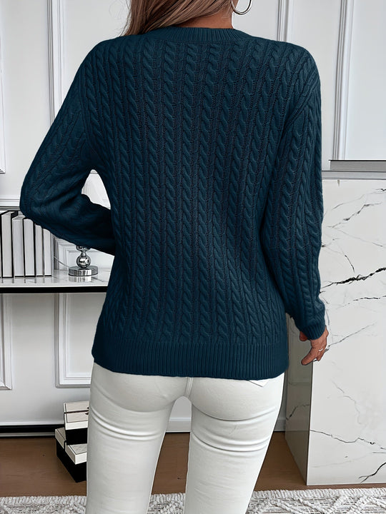 Strickpullover Damen | Rundhalsausschnitt & Zopfmuster