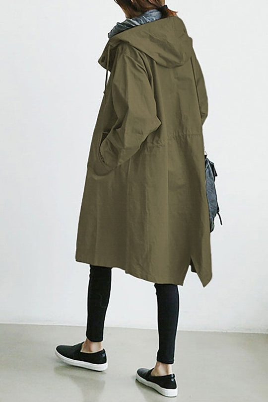 Aukje | Trenchcoat met capuchon voor dames - Legergroen