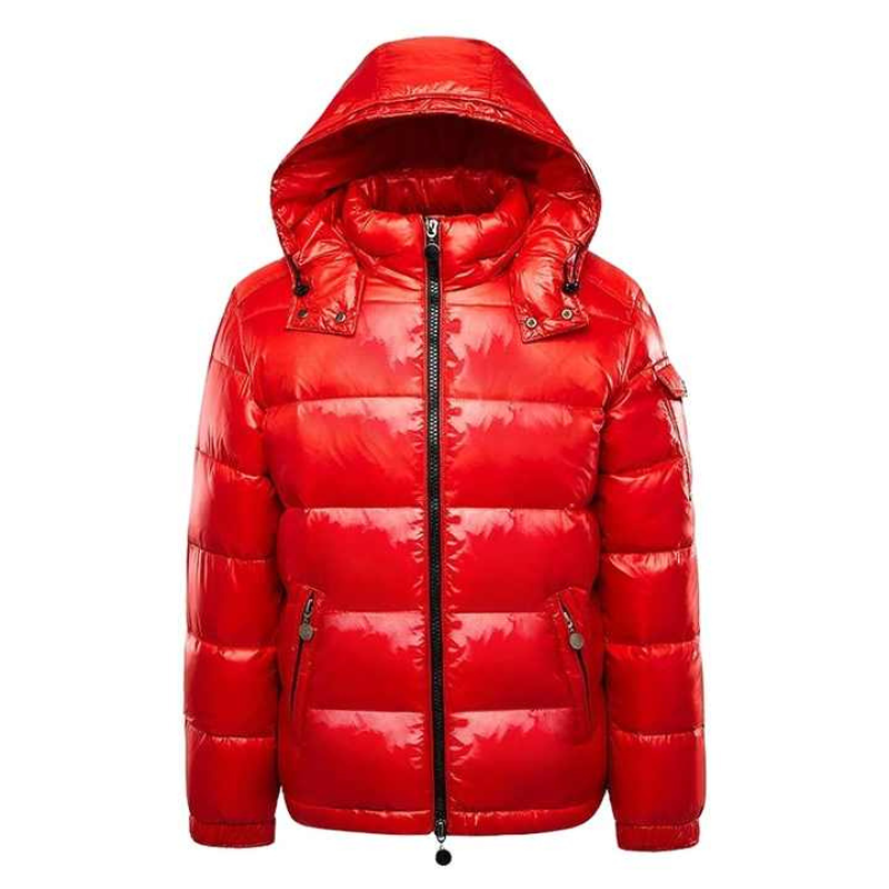 Bart | Glanzende puffer jas voor heren met capuchon - Rood