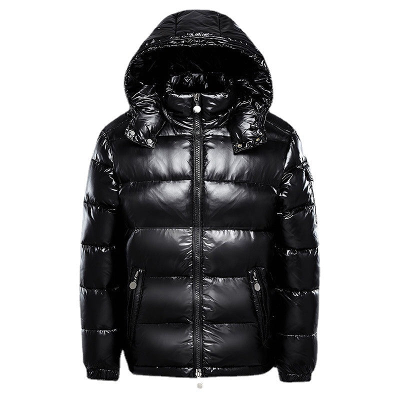 Bart | Glanzende puffer jas voor heren met capuchon - Zwart