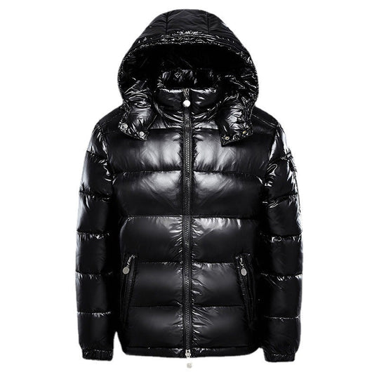 Bart | Glanzende puffer jas voor heren met capuchon - Zwart