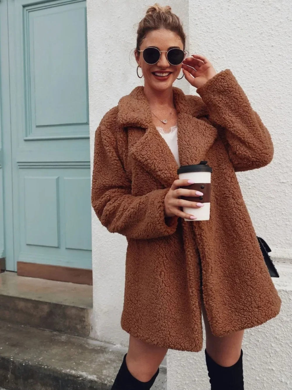 Teddy Kurzmantel Damen | Reverskragen & Plüschig Warm