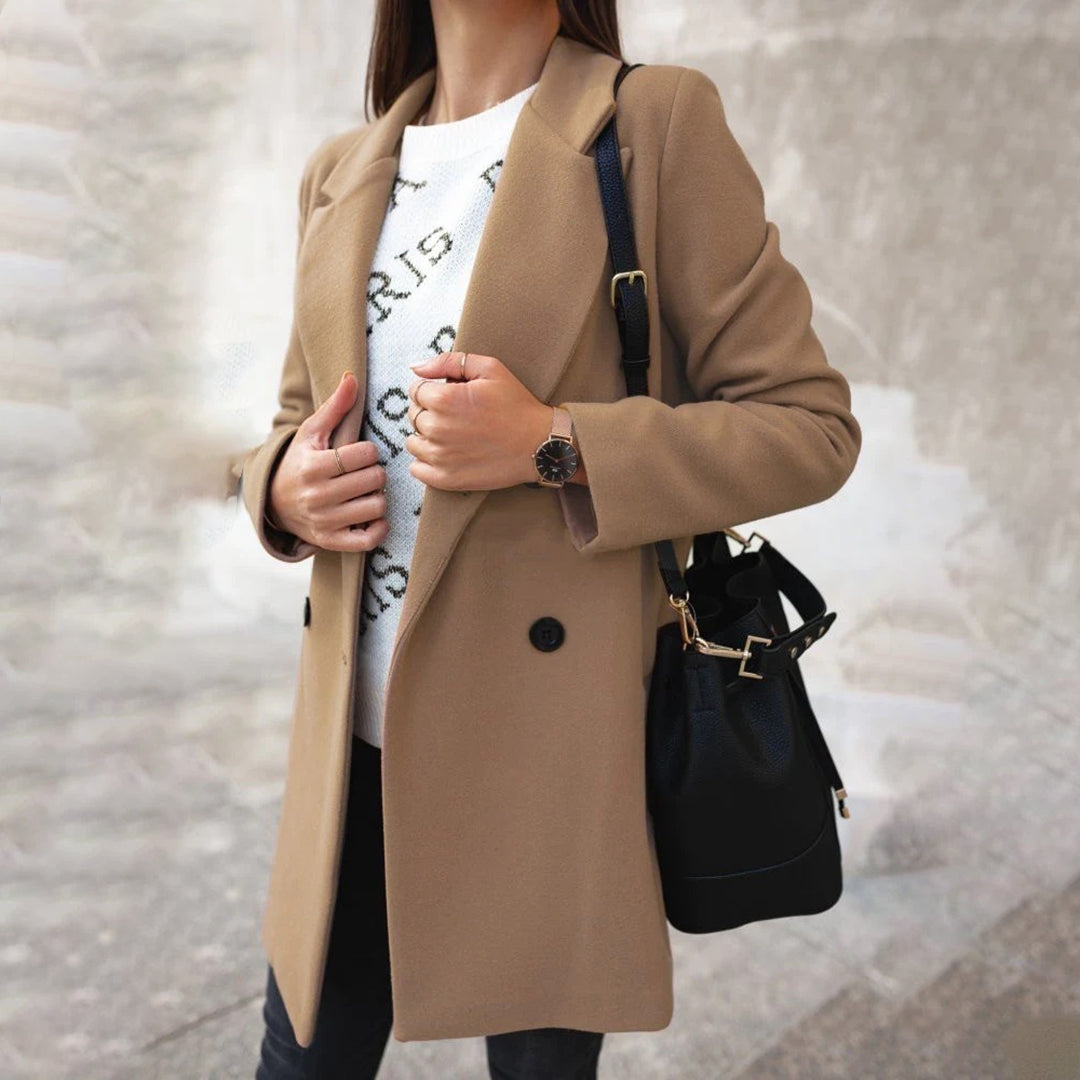 Khaki lange nette winterjas voor dames