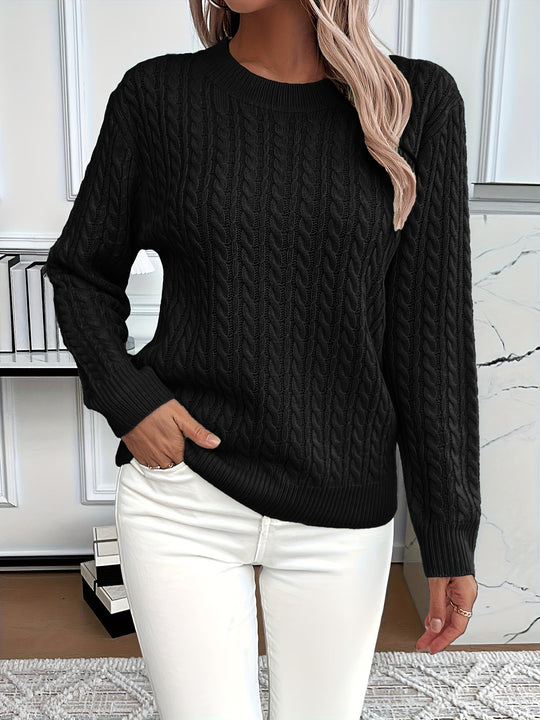 Strickpullover Damen | Rundhalsausschnitt & Zopfmuster