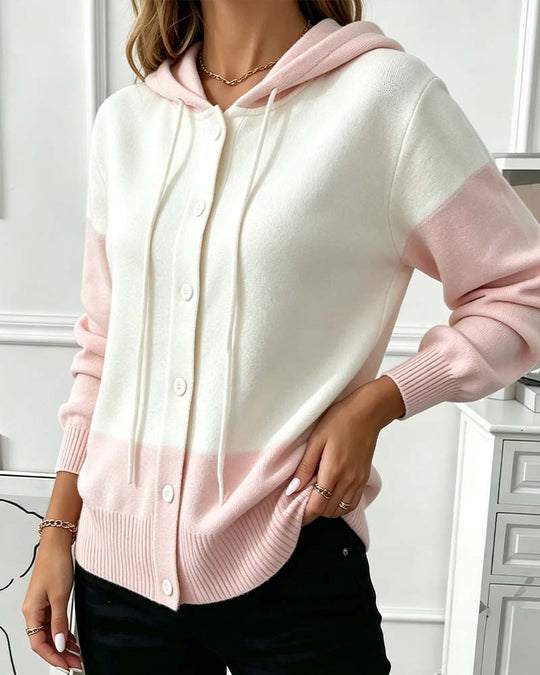 Strickcardigan Damen | Mit Kapuze & Farbblock-Design