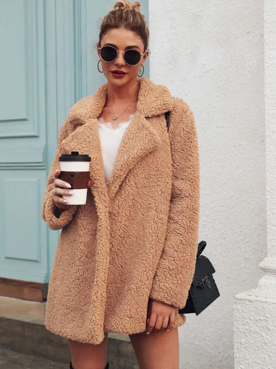 Teddy Kurzmantel Damen | Reverskragen & Plüschig Warm