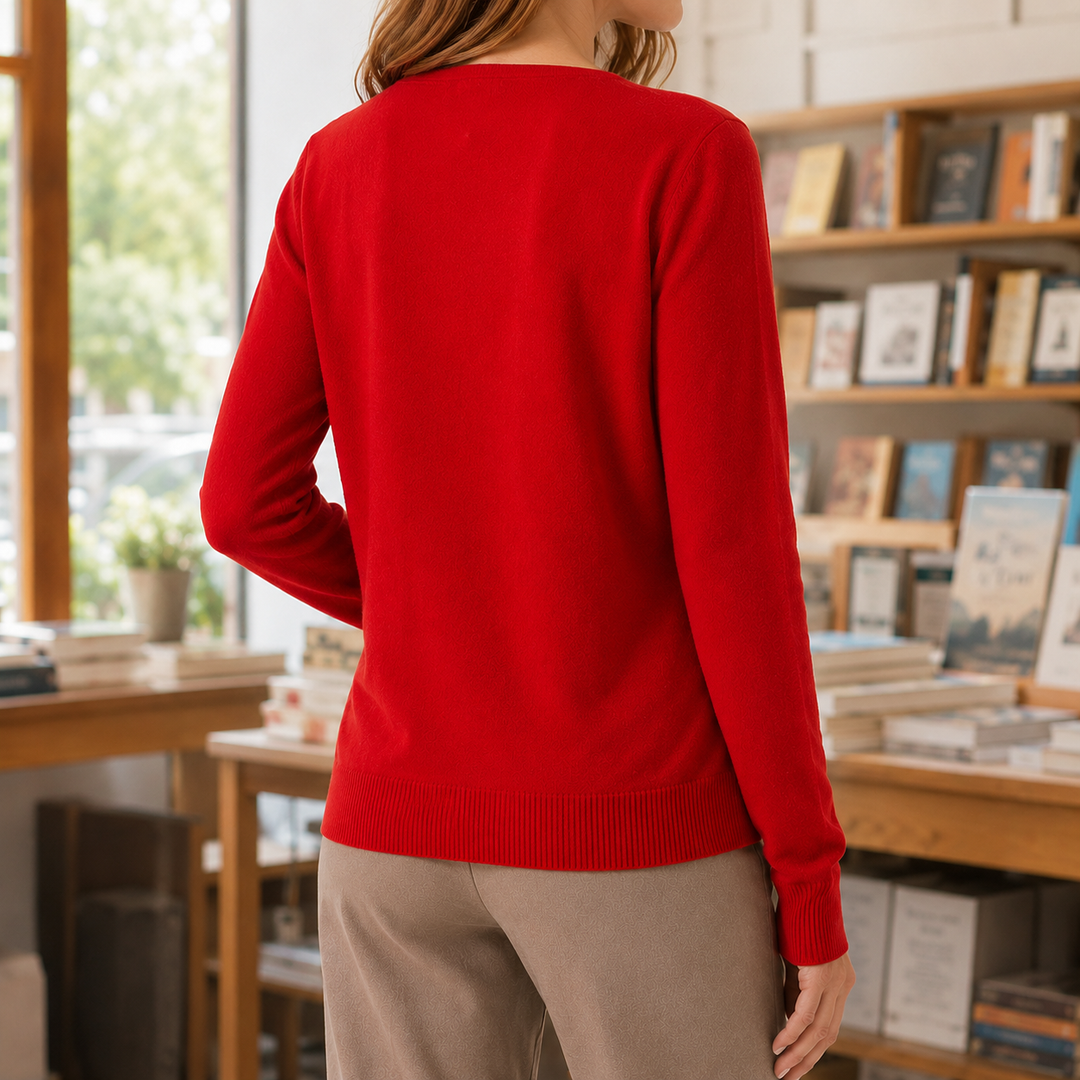 Feinstrickpullover Damen | V-Ausschnitt mit Knopfleiste