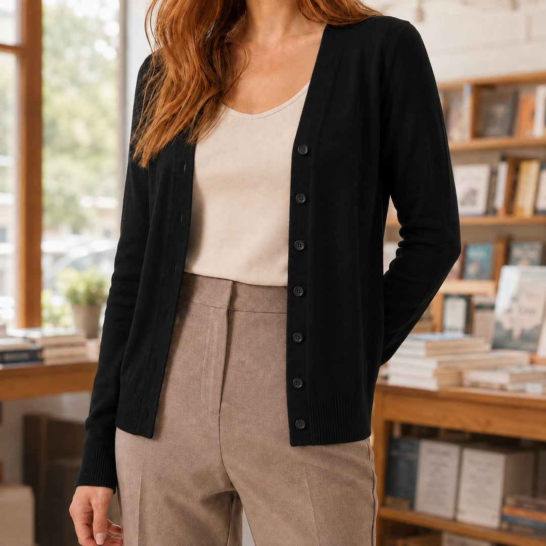 Feinstrickpullover Damen | V-Ausschnitt mit Knopfleiste