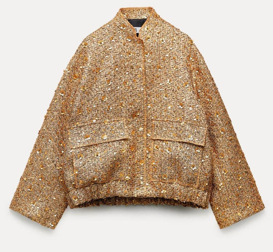 Damen Pailletten Blazer Glitzer Klappentaschen Festlich 5