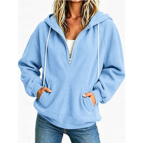 Hoodie Damen | Halber Reißverschluss & Kapuze