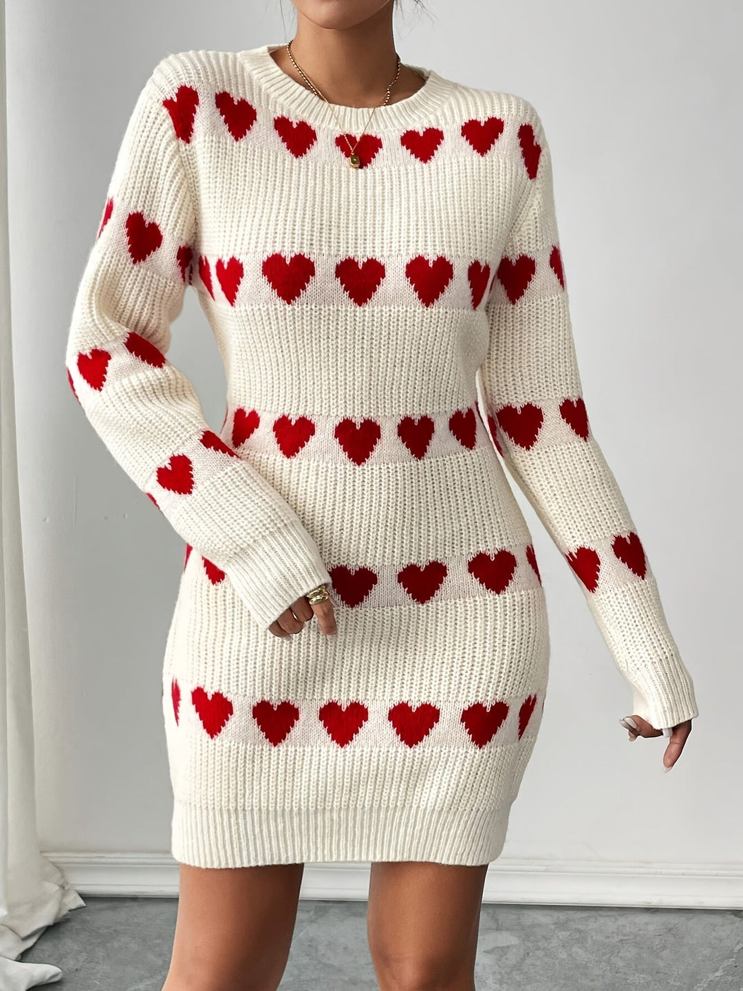 Strickkleid Damen | Herzmuster & Rippstrick 1