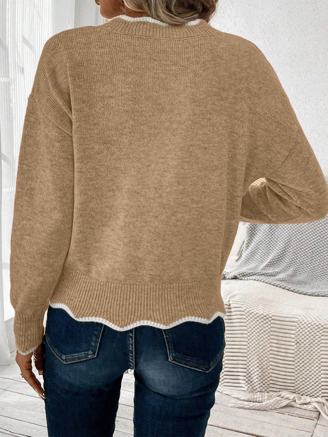 Strickpullover Damen | V-Ausschnitt mit Wellenkante 14